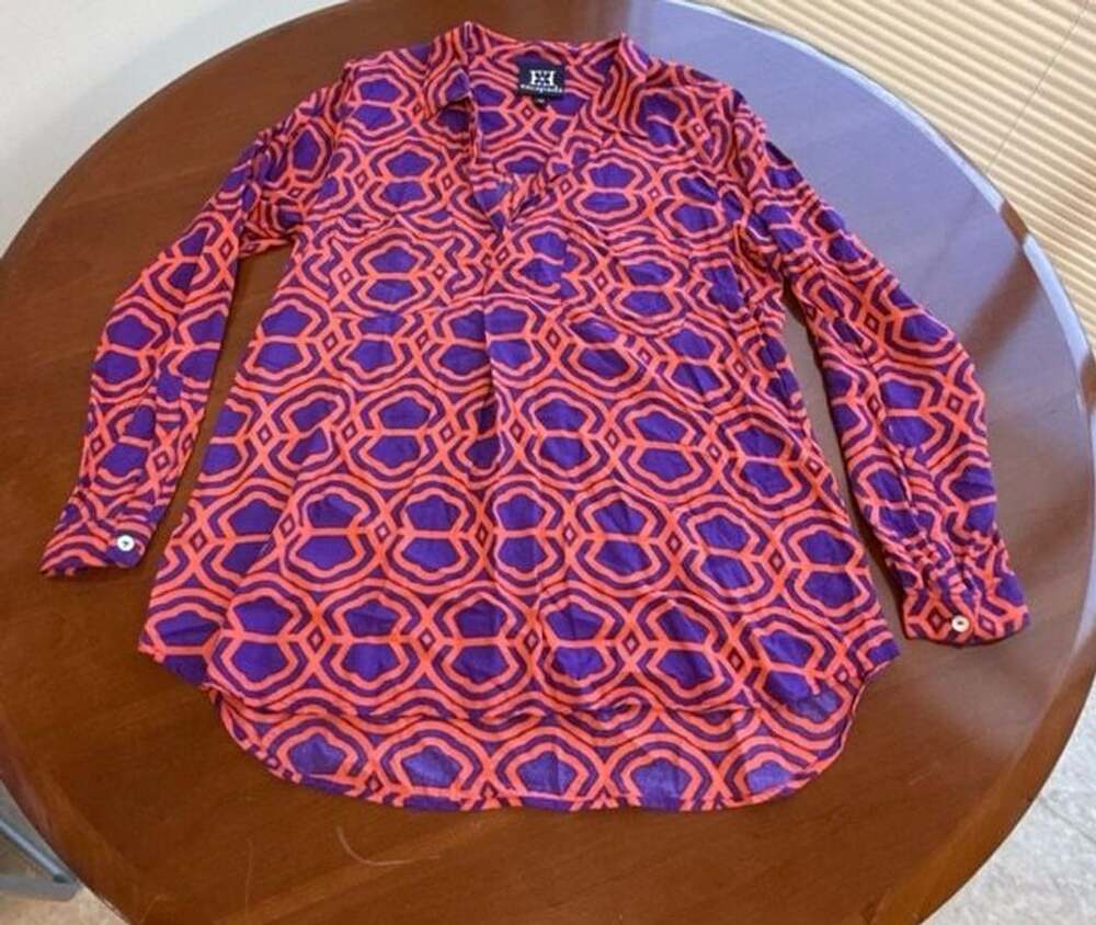 Escapada Geometric Print Long Sleeve Tunic Blouse Size M
